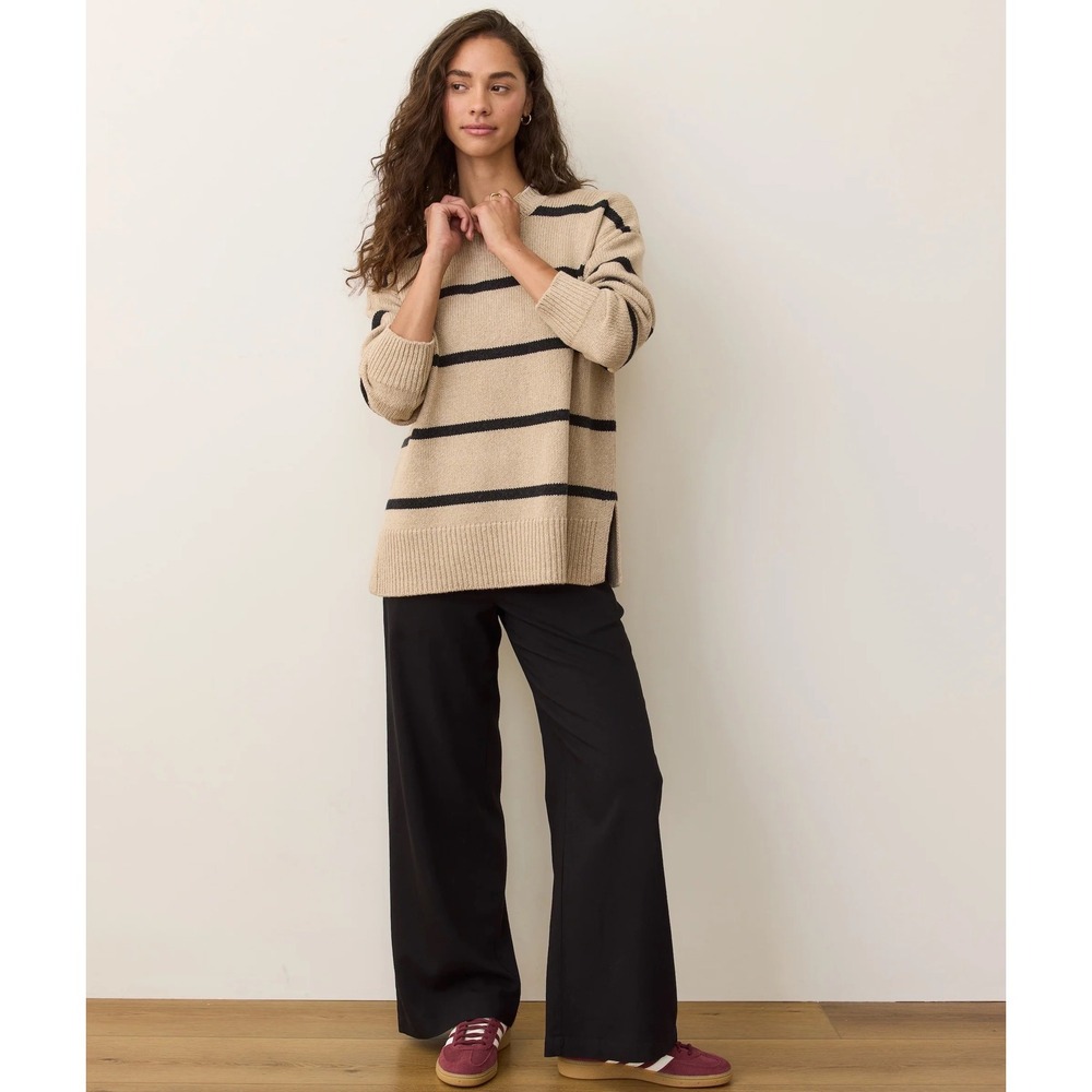 Marine Layer Allison Tencel Trousers Re-Spun Black Wide Leg Pant Elastic Waist M